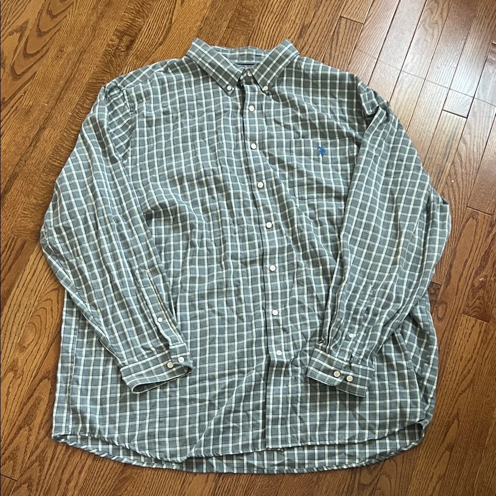 U.S. Polo Assn. Men's Blue and White Plaid Button-Down Shirt